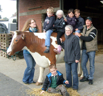 Gruppenfoto der Klasse E/1 auf einer k�nstlichen Kuh