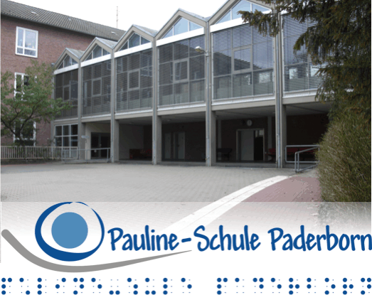 Logo der Pauline Schule Paderborn und Teil des Schulgeb�udes