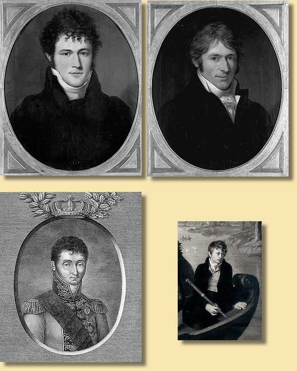 Vier Herren in modischer M�nnerkleidung und mit antikisierender Titusfrisur, 1801-1810