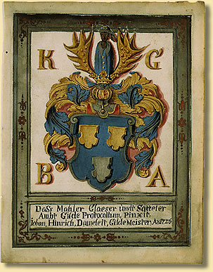 Zunftwappen des „combinierten Maler-, Glaser-, Sattler- und Wagenmacher-Amtes“ in Münster, 1726
