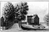 Haus Hülshoff, Zeichnung, um 1840. Haus Hülshoff, Zeichnung, um 1840.