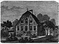 Rüschhaus, Zeitgenössischer Holzschnitt. Rüschhaus, Zeitgenössischer Holzschnitt.