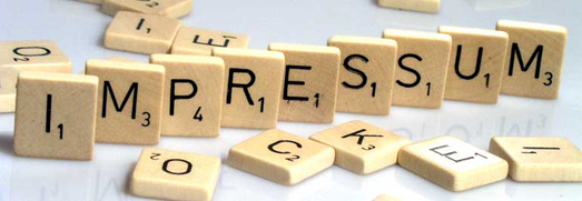Das Bild zeigt das Wort 'Impressum' aus Scrabble-Steinen gelegt. Foto: LWL Das Bild zeigt das Wort 'Impressum' aus Scrabble-Steinen gelegt. Foto: LWL