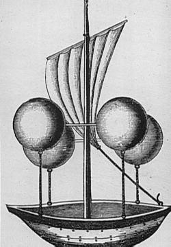 1670: Entwurf einer Luftbarke mit vier Kugeln von dem Jesuiten Francisco de Lana