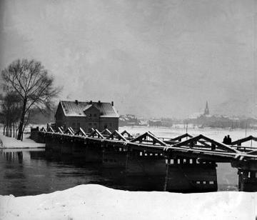 Die Nachtigallenbrücke im winterlichen Ruhrtal, um 1930?