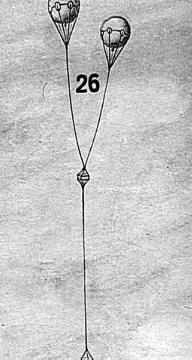 Ballontandem zur metereologischen Messung, entwickelt von Prof. Hergefeld Anfang des 20. Jahrhunderts (Zeichnung), undatiert
