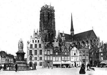 Kriegsschauplatz Belgien 1914: Kathedrale und Marktplatz in Mechelen