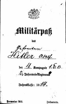 Adolf Hitler: Militärpass aus dem Ersten Weltkrieg