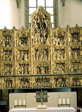 St. Petri-Kirche: Antwerpener Schnitzalter (geöffneter Zustand), 30 Bildfelder mit 633 Figuren, Werkstatt Meister Gielesz (Gilles), vollendet 1521