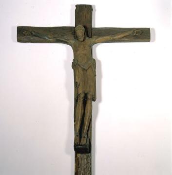 St. Lambertus-Kirche: Triumphkreuz aus Eichenholz, Höhe 2 m, Romanik, 12. Jahrhundert