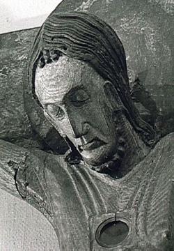 Reliquienkruzifix, 11. Jahrhundert, Detail mit Christi Antlitz, St. Martin-Kirche, Benninghausen