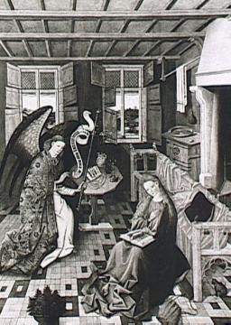Schöppinger Altar, 1453-57: Verkündigung an Maria; linke Außentafel