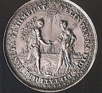 Medaille von Johann Höhn zum Westfälischen Frieden 1648 in Münster, Vorderseite