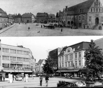 Herford, Alter Markt und Altstädter Rathaus um 1860 und im Jahr 1983