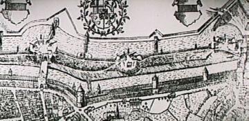 Stadtansicht Münsters, 1636: Befestigung am Buddenturm; Stich von E. Alverding (Ausschnitt)