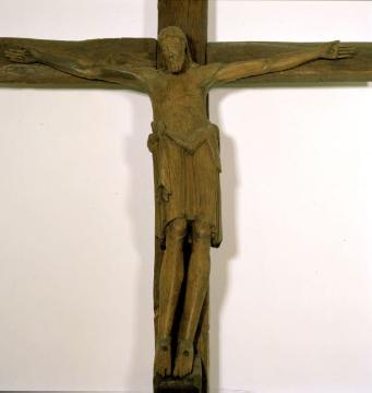 St. Lambertus-Kirche: Triumphkreuz aus Eichenholz, Höhe 2 m, Romanik, 12. Jahrhundert