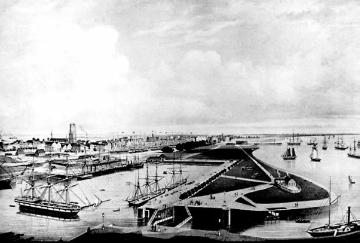 Abbildung der Bremerhavener Hafenanlage aus der 1. Hälfte des 19. Jahrhunderts