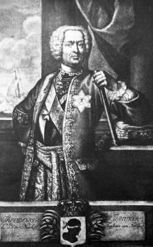 Theodor von Neuhoff, König von Korsika - Mezzotinto von Schad, um 1740