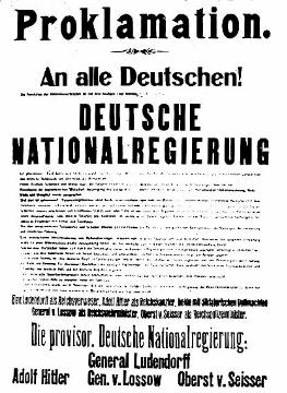 Nationalsozialismus: Proklamation einer Deutschen Nationalregierung durch die Nationalsozialistische Deutsche Arbeiterpartei (NSDAP) im November 1923