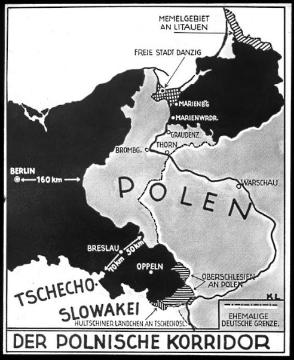 Weimarer Republik: Karte des polnischen Korridors, eingerichtet durch die Entente 1919