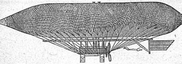 1884: Lenkbares Luftschiff 'La France' (Zeichnung) - entwickelt von den Franzosen Renard und Krebs