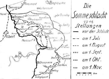 Kriegsschauplatz Somme (Frankreich) 1916: Kartendarstellung zum Frontverlauf