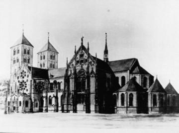 Paulus-Dom, südliche Seitenansicht mit Galen'schen Kapellen (retuschiertes Bild) um 1865