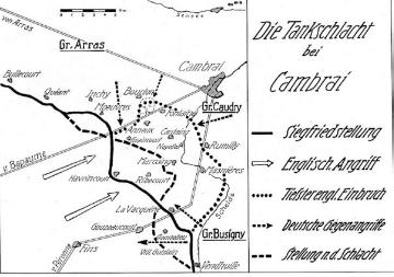 Kriegsschauplatz Cambrai (Frankreich) 1917: Kartendarstellung zur Panzerschlacht