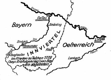 Lageskizze von Braunau in Österreich, Geburtsort Adolf Hitlers
