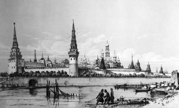 Moskau: Lebensstation des Frhrn. vom Stein um 1812 als Berater des Zaren. Stahlstich, A. Durand, 1839