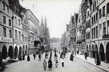 Münster-Altstadt um 1909: Prinzipalmarkt Richtung Rathaus [Postkarte ohne Verlagsangabe]