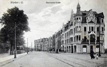 Münster-Mauritz um 1910: Patrizierhäuser in Jugendstilarchitektur an der Warendorfer Straße Höhe Dechaneistraße [Postkarte, Verlag Cramers Kunstanstalt, Dortmund]