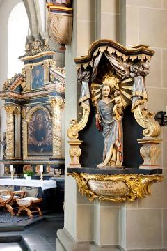 Spätgotische Madonna in der Propsteikirche St. Pankratius, Warstein-Belecke, ursprünglich Inventar des im 19. Jh. abgebrochenen Klosters Odacker in Warstein-Hirschberg