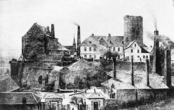 Burg Wetter mit Maschinenfabrik Friedrich Harkort, erste deutsche Maschinenfabrik, erbaut 1819 (Zeichnung, 1829)