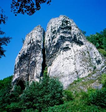 Doppelfelsen "Pater und Nonne" im NSG Burgberg: Vor 350-370 Mio. Jahren als Meeresriff entstanden und Teil des devonischen Massenkalkzuges zwischen Dornap und Warstein