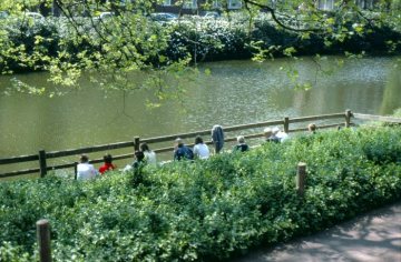 Der 'Kanonengraben': Teich mit Rastplätzen an der Promenade