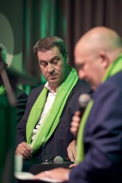 Ev. Kirchentag 2019 in Dortmund, Podiumsgespräche: Der bayerische Ministerpräsident Dr. Markus Söder (links) diskutiert zum Thema "Was ist noch konservativ?" (Westfalenhallen)