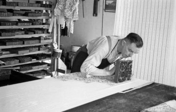 Färber Wilhelm Kentrup, um 1948 - Inhaber der ältesten Blaudruckerei Westfalens in Nottuln, gegründet in der ersten Hälfte des 19. Jh.