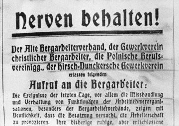 Weimarer Republik: Aufruf der Gewerkschaften gegen die französische Besetzung des Ruhrgebietes 1923