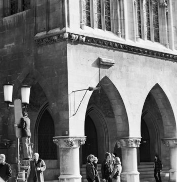 Das am Rathaus ausgehängte Sendschwert, Symbol städtischer Marktfreiheit