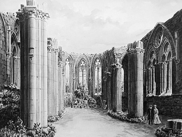 Zeichnung von A. Höke (1886): Innenraum der ehem. Stiftskirche St. Marien, seit 1819 Ruine