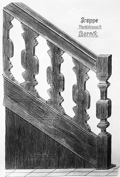 Baudetails in Zeichnungen von A. Höke: A. Höke: Barockes Treppengeländer im Haus Blömeke, Lippstadt, Marktstraße