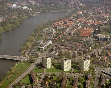 Münster, Aaseestadt und Pluggendorf: Scharnhorststraße, Aasee und Torminbrücke