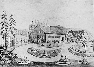 Zeichnung des Hauses Schlebusch bei Grundschöttel, heute Gutshof
