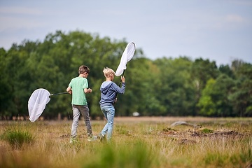 Sommercamp für Schüler der 6. und 7. Klasse zur Artenvielfalt im Naturschutzgebiet Heiliges Meer bei Hopsten/Recke: Jungen fangen Insekten zur späteren Bestimmung