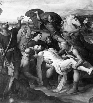 Tod Friedrich Barbarossas, Gemälde von Schnorr von Carolsfeld (Ausschnitt) - Schloss Cappenberg, Festsaal