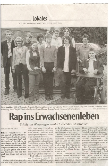 Bericht in der Neuen Westfälischen am 14/15.06.2008