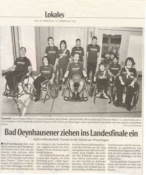 Team Rollstuhlbasketball der Schule am Weserbogen
