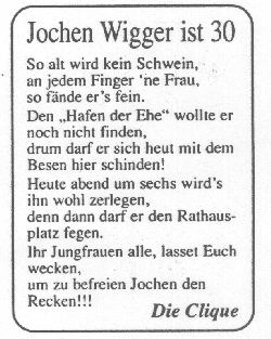 Das Bild zeigt eine Zeitungsanzeige