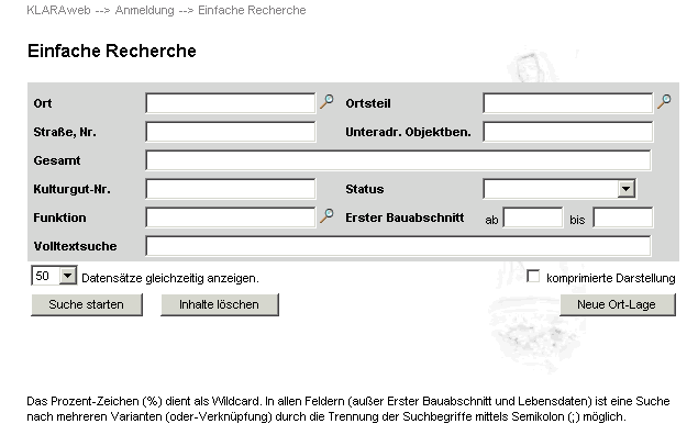 Ansicht der Suchmaske